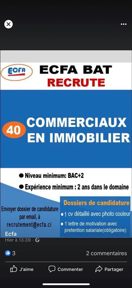Recrutement de 40 commerciaux